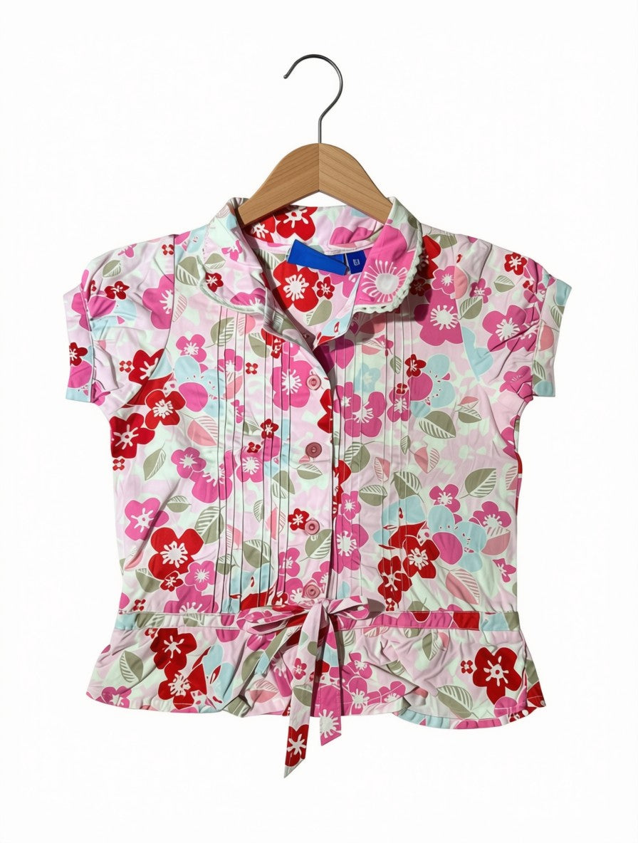 Girls Preloved Pink Floral Peplum Blouse (Size 3-4Y)