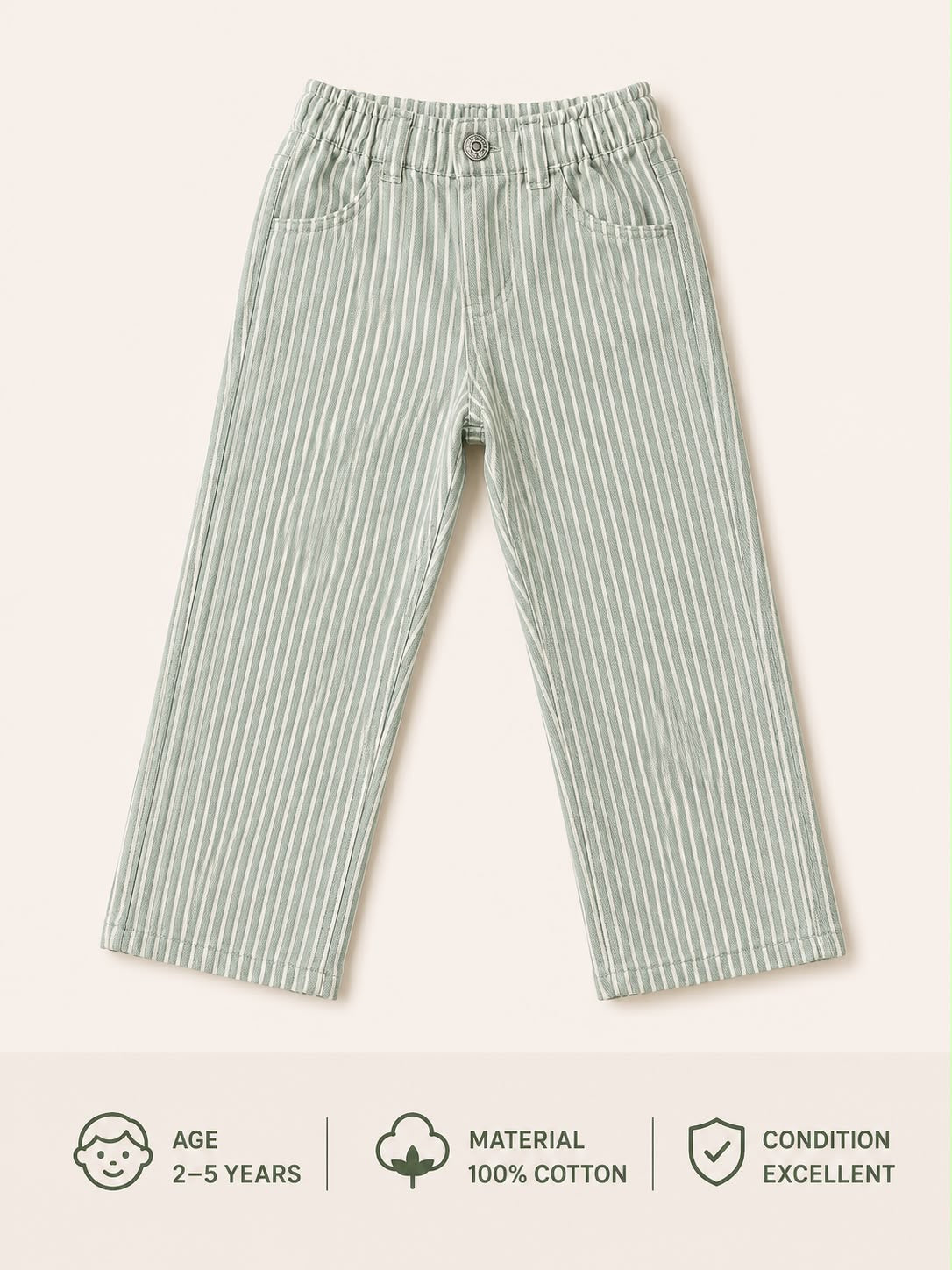 Preloved Kids Mint Striped Cotton Trousers
