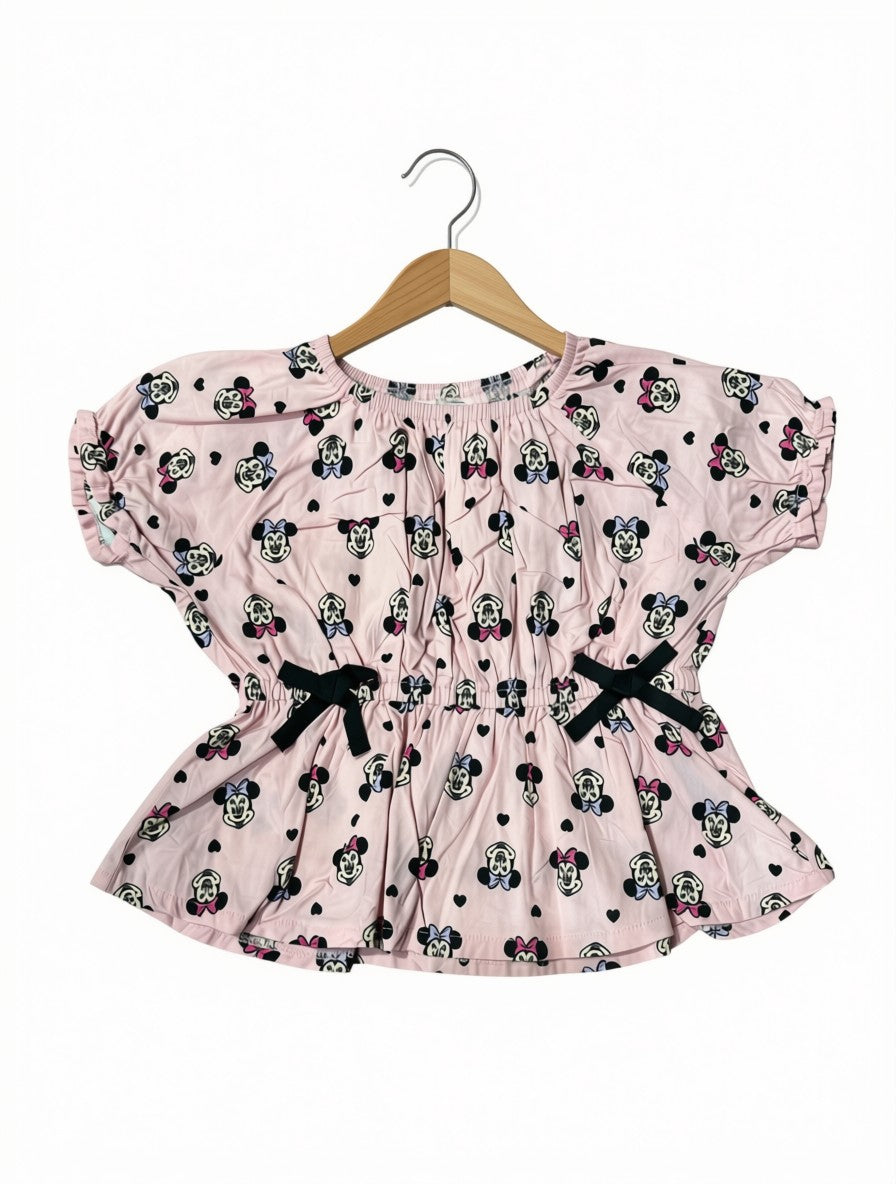 Girls Preloved Pink Minnie Mouse Peplum Top (Size 1-2Y)