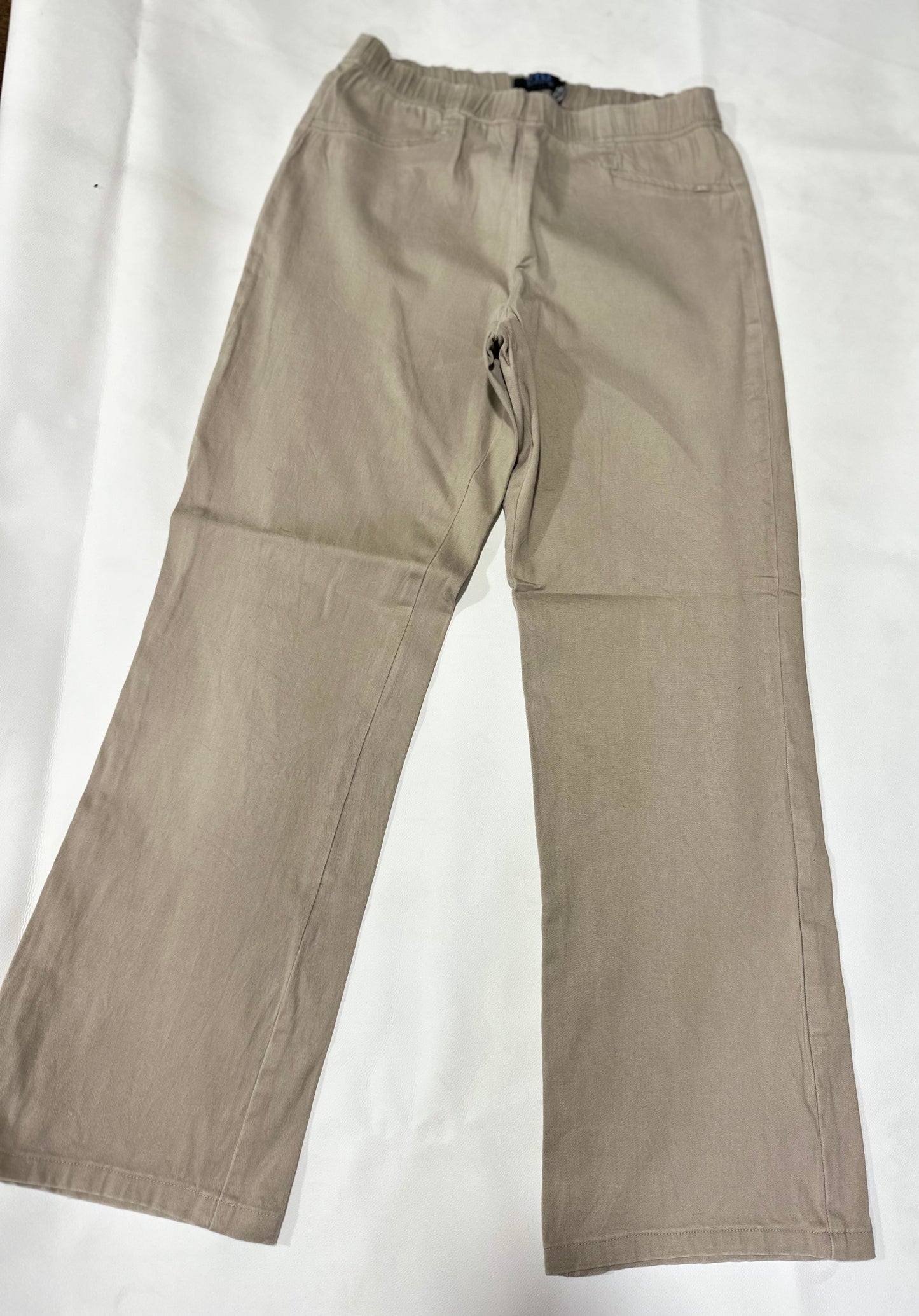 Ladies' Preloved Beige Khaki Elastic Waist Straight Leg Stretch Trousers