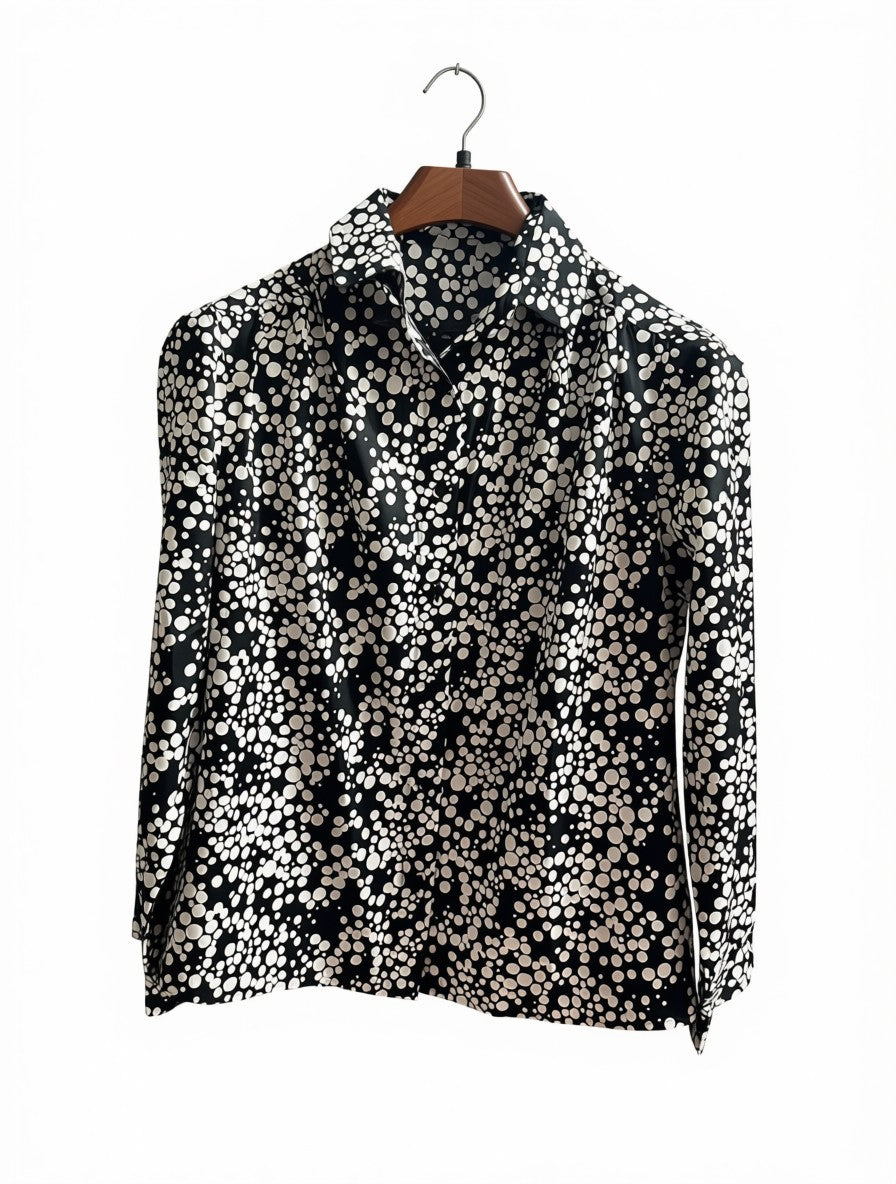 Women's Preloved Black & White Bubble Print Long-Sleeve Blouse (Size M)