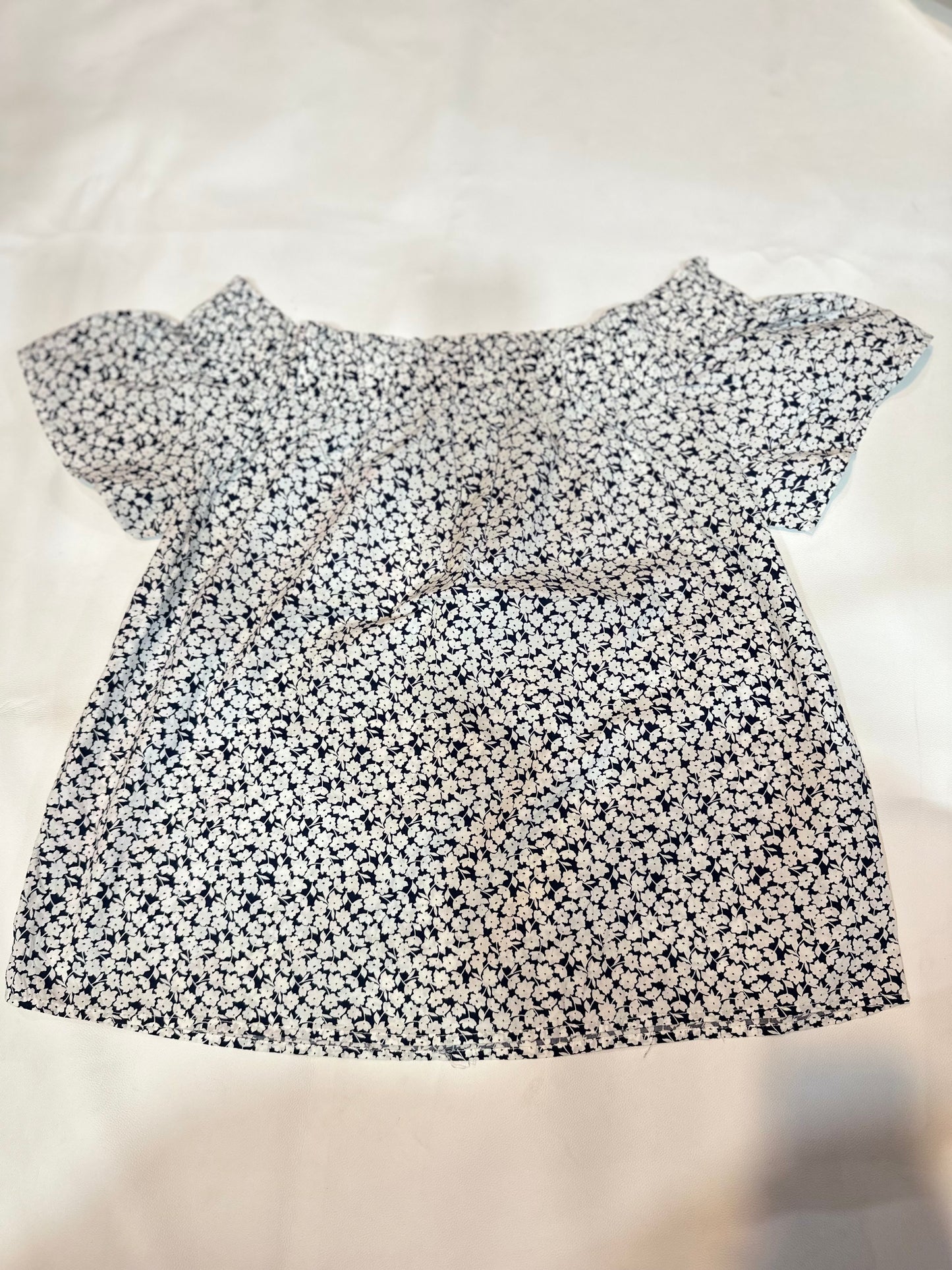 Ladies' Preloved White & Navy Ditsy Floral Off-Shoulder Top