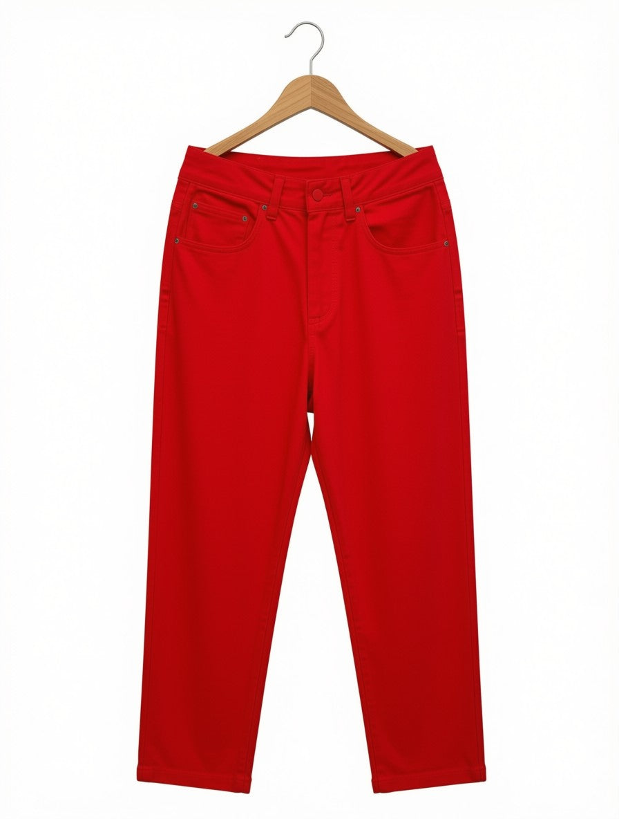 Girls' Preloved Vibrant Red High-Waisted Straight-Leg Pants (Size 7-8Y)