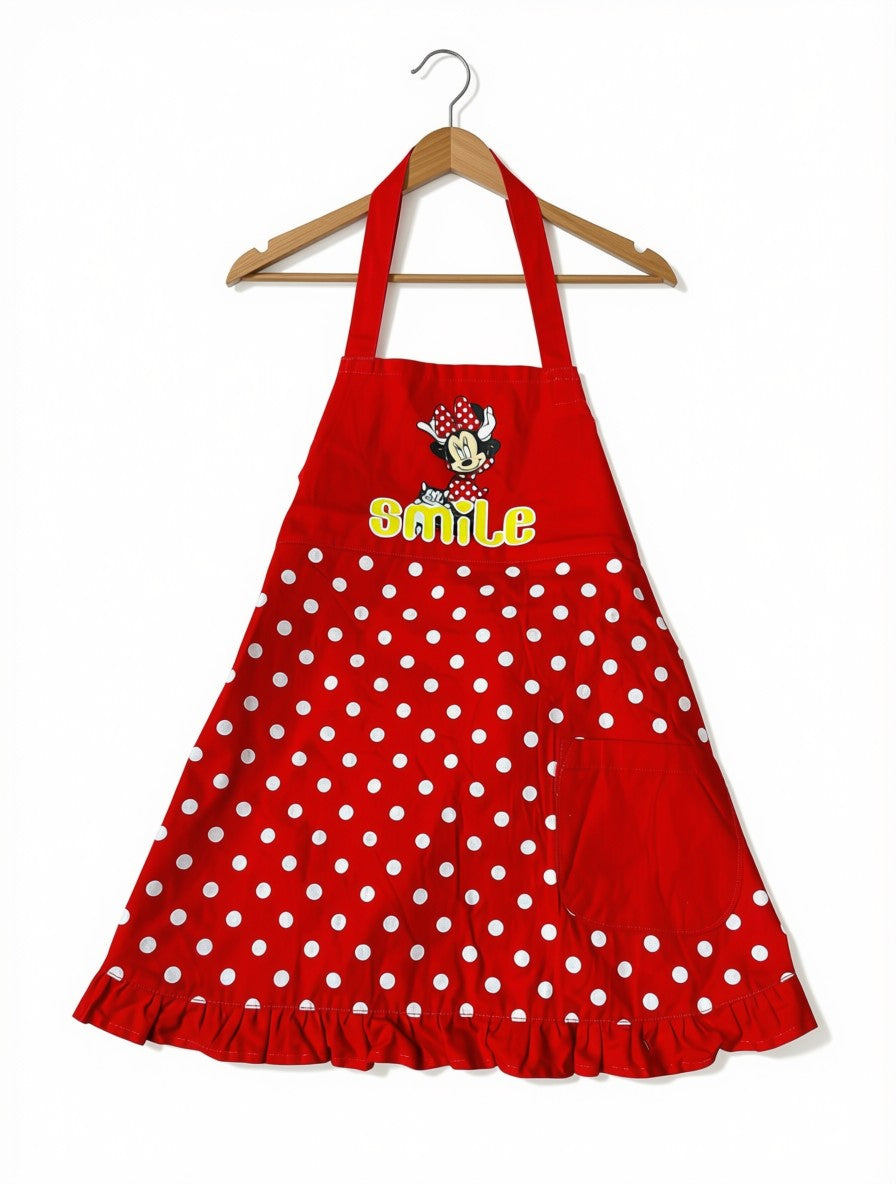 Girls Preloved Minnie Mouse Polka Dot Ruffled Apron (Size 4-5Y)