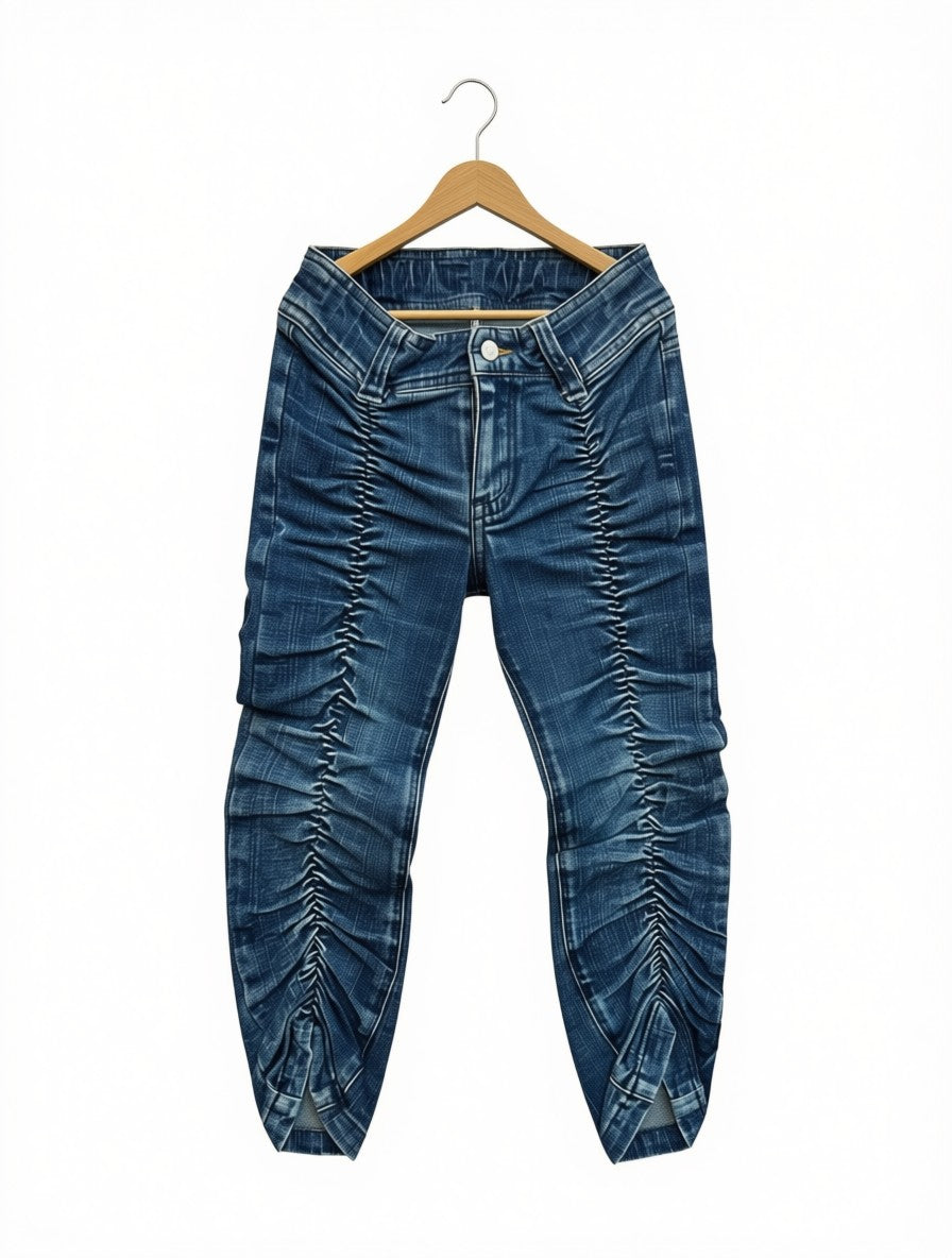 Girls' Preloved Ruched Denim Straight-Leg Pants (Size 4-5Y)