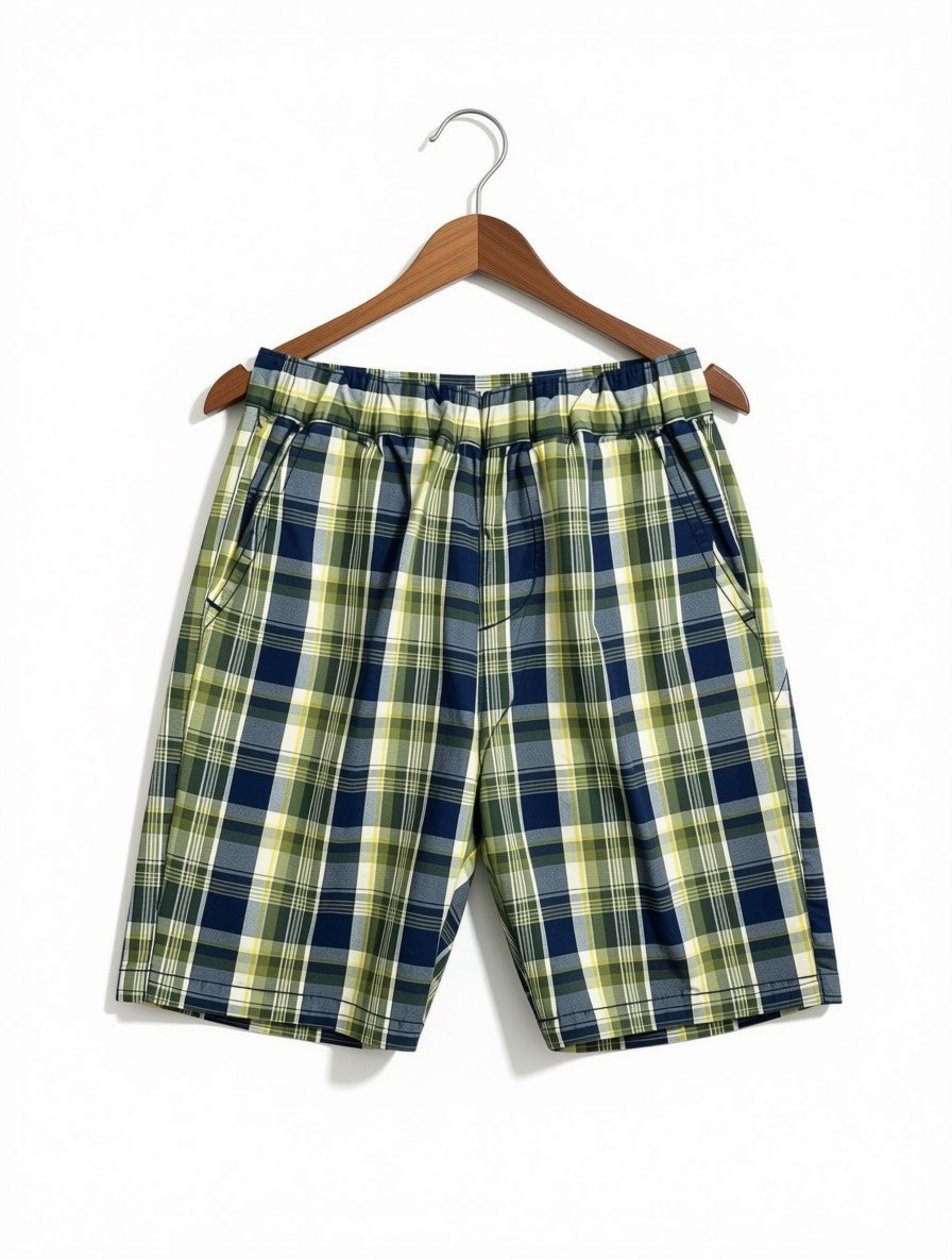 Boys Preloved Green & Blue Plaid Checkered Casual Shorts (Size 7-8 Years)