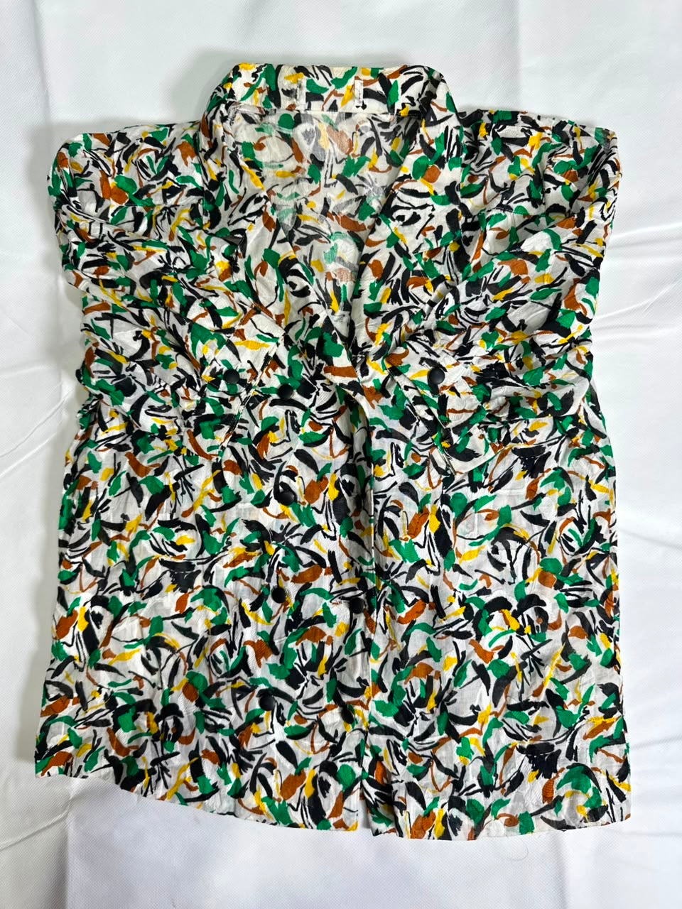 Preloved Vintage Abstract Brushstroke Cuban Collar Short Sleeve Shirt