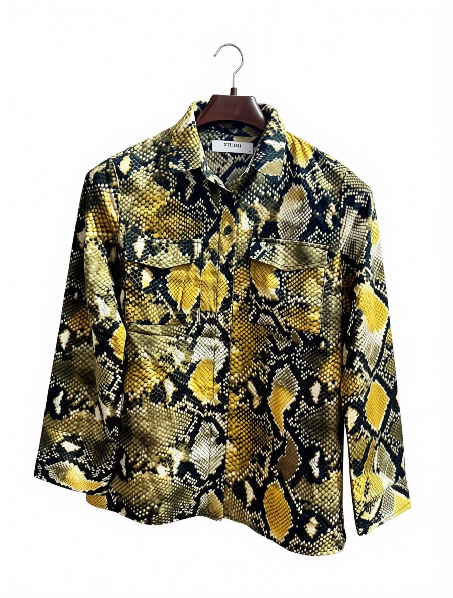 Women's Preloved Yellow Snakeskin Utility Shirt (Size M)