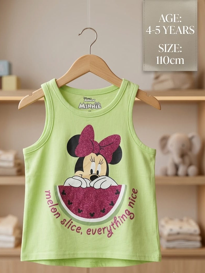 Preloved Disney Junior Minnie Mouse "Melon Slice" Tank Top – Lime Green (Ages 4-5)