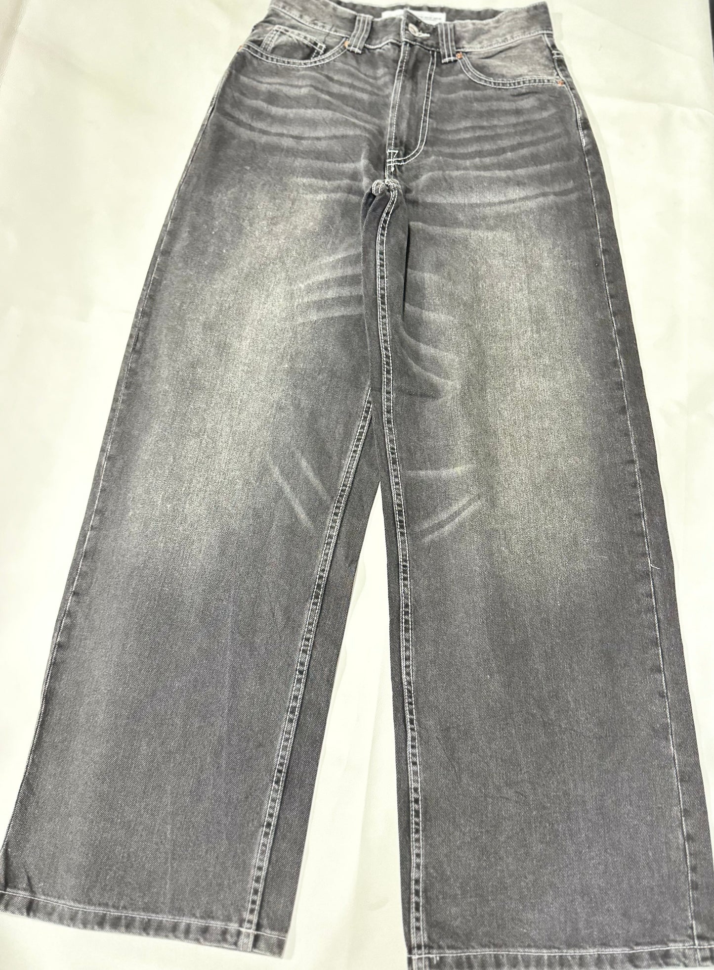 Ladies' Preloved High-Rise Wide-Leg Charcoal Grey Acid Wash Jeans