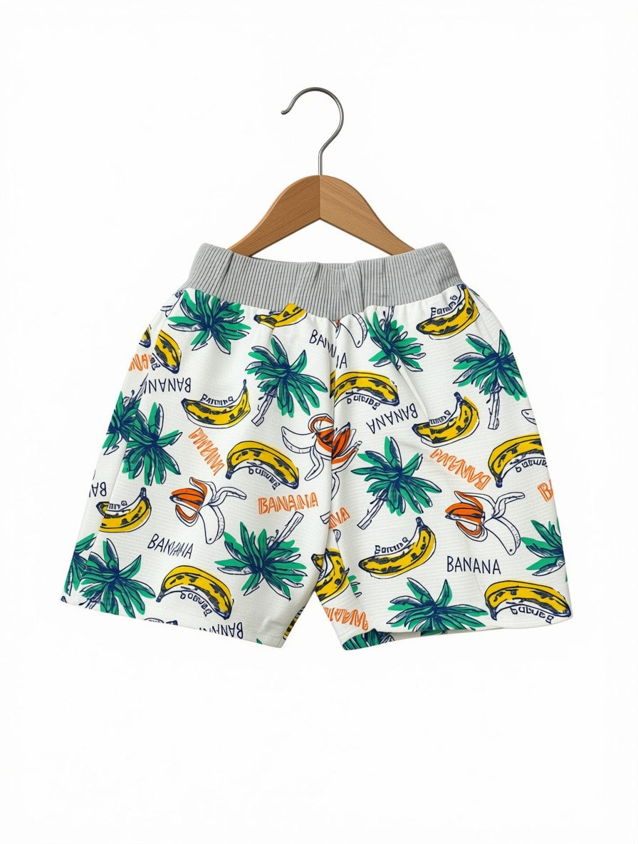 Boys Preloved Tropical Banana & Palm Tree Casual Shorts (Size 4-5 Years)
