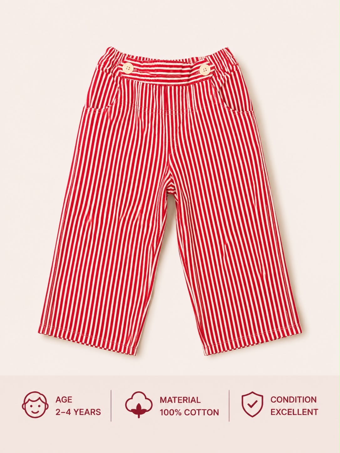 Preloved Kids Red Striped Cotton Trousers