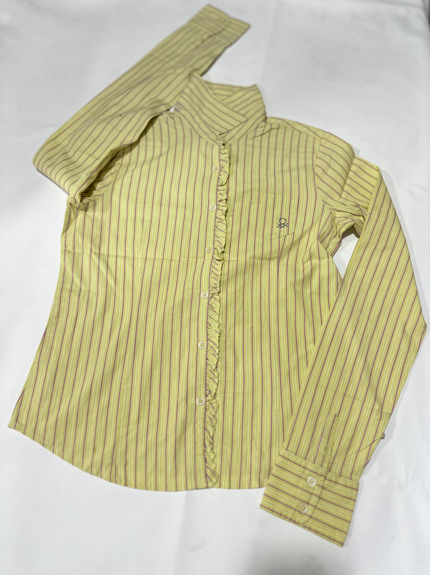 United Colors of Benetton Pale Yellow Striped Ruffled Shirt