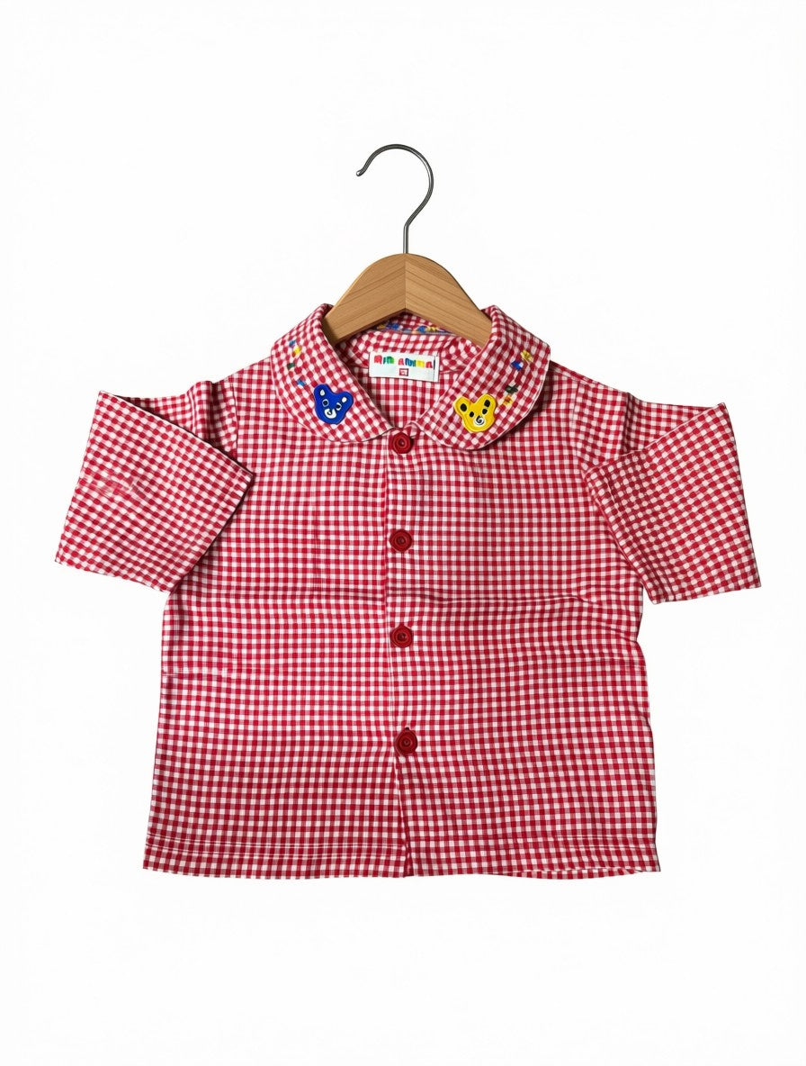 Unisex Preloved Red Gingham Bear Collar Shirt (Size 2-3Y)