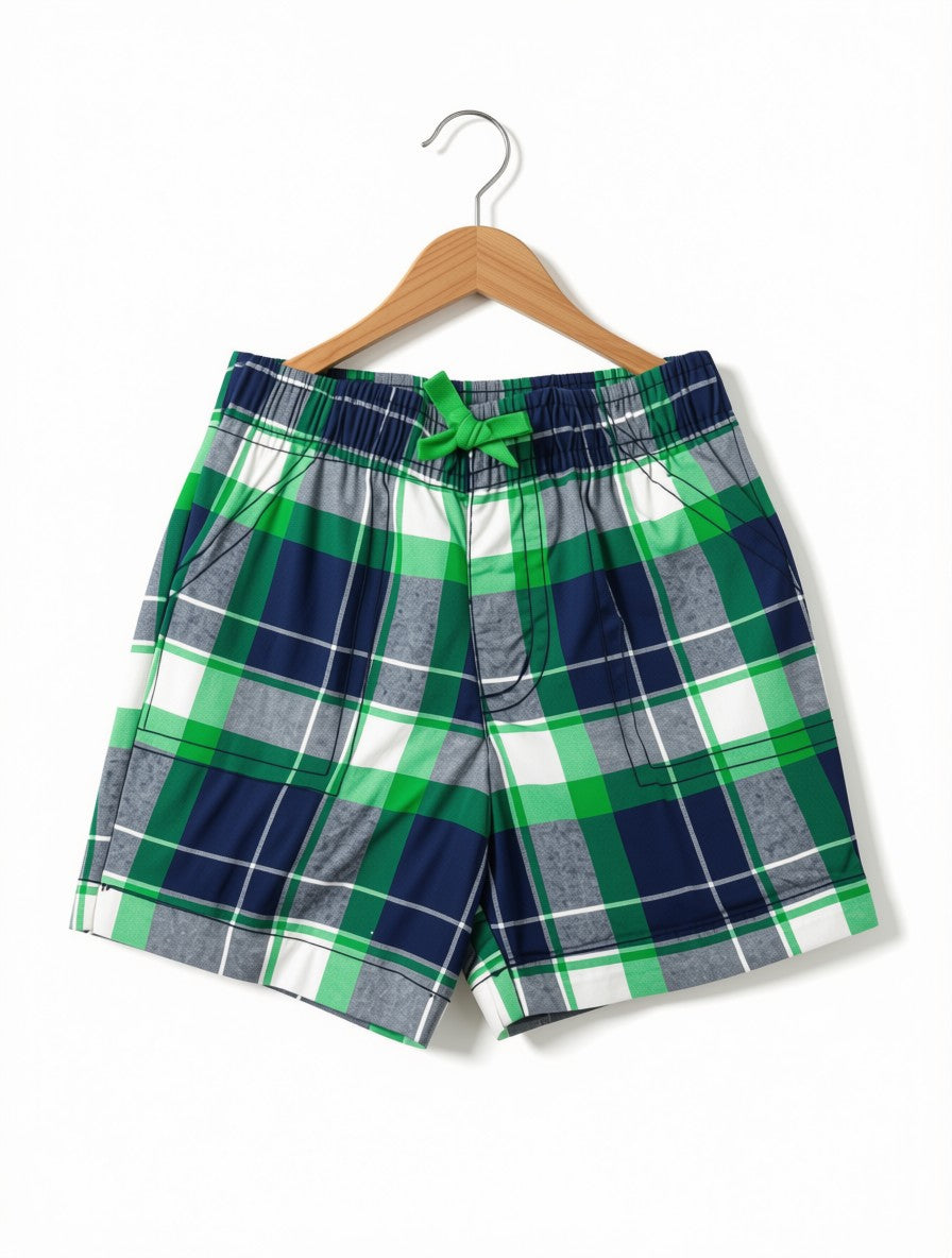 Boys Preloved Green & Navy Plaid Shorts (Size 4-5Y)