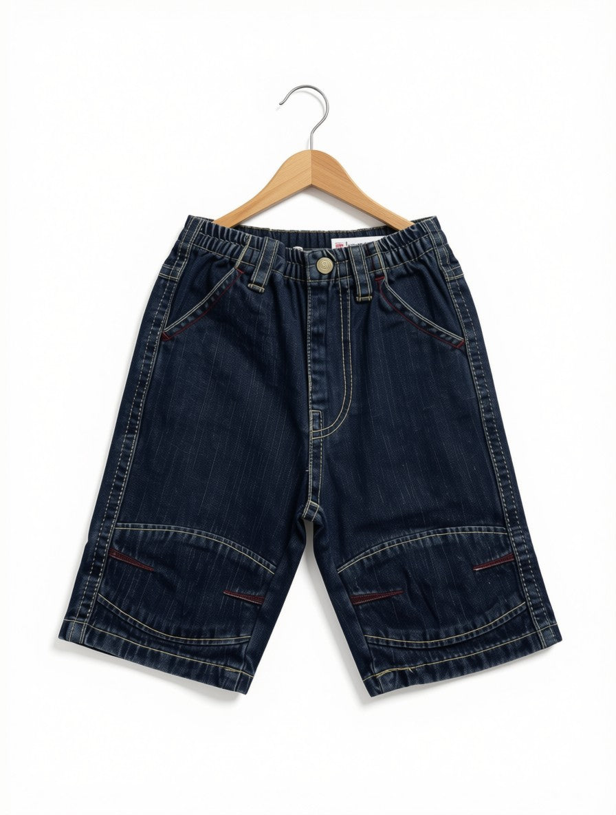 Boys' Preloved Dark Indigo Denim Cargo Shorts (Size 8-9Y)