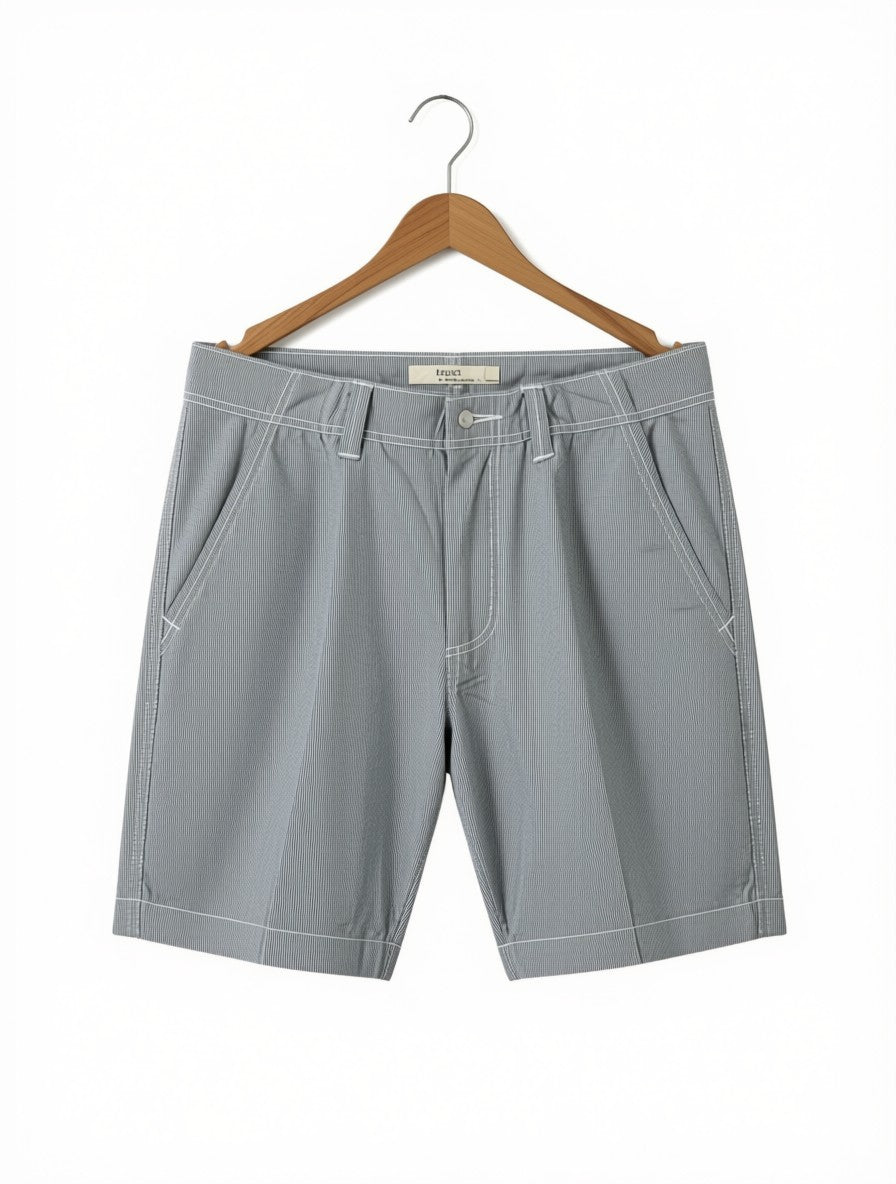 Boys Preloved Grey Micro-Striped Smart Chino Shorts (Size 7-8 Years)