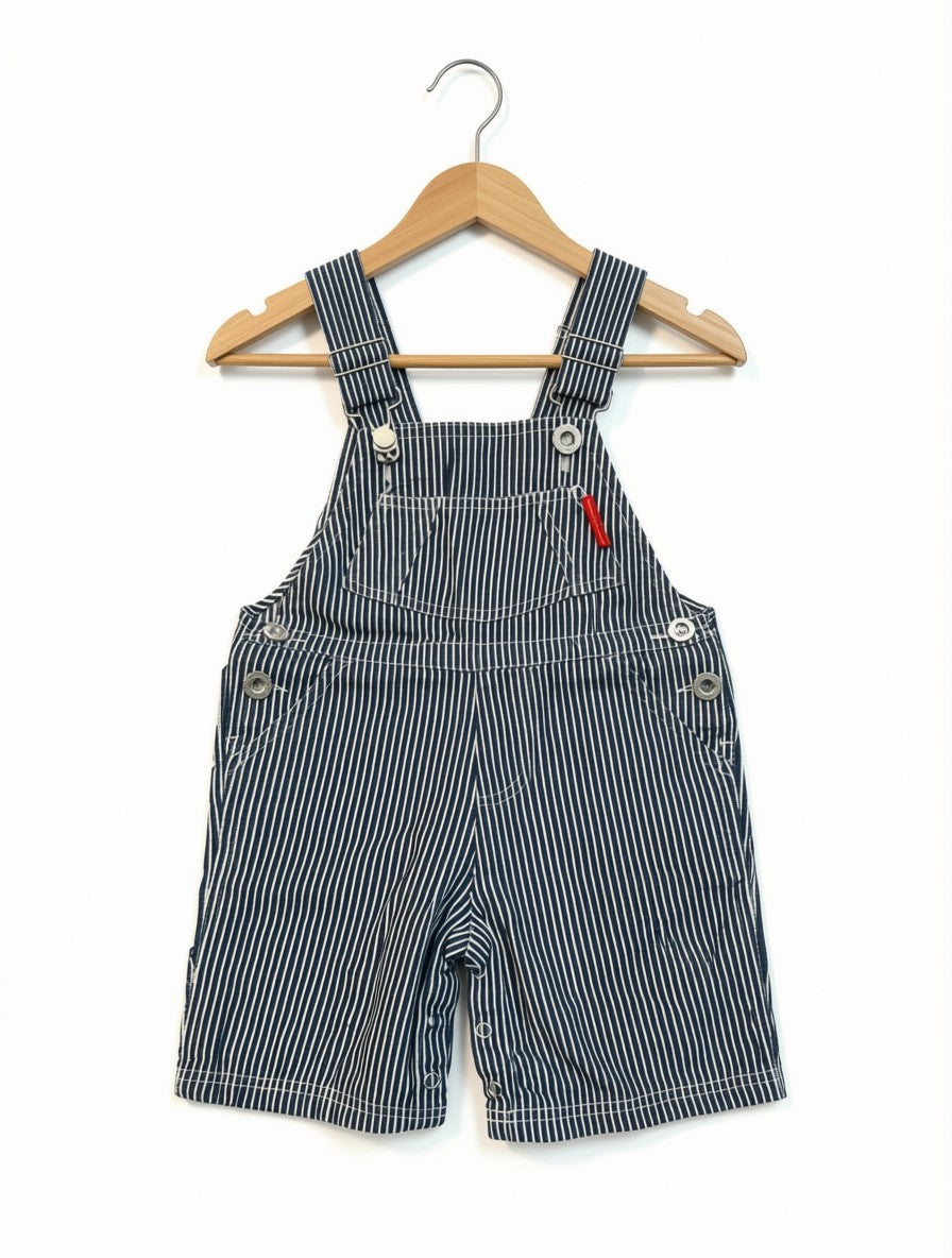Boys' Preloved Hickory Striped Denim Shortall Jumpsuit(Size 18-24M)