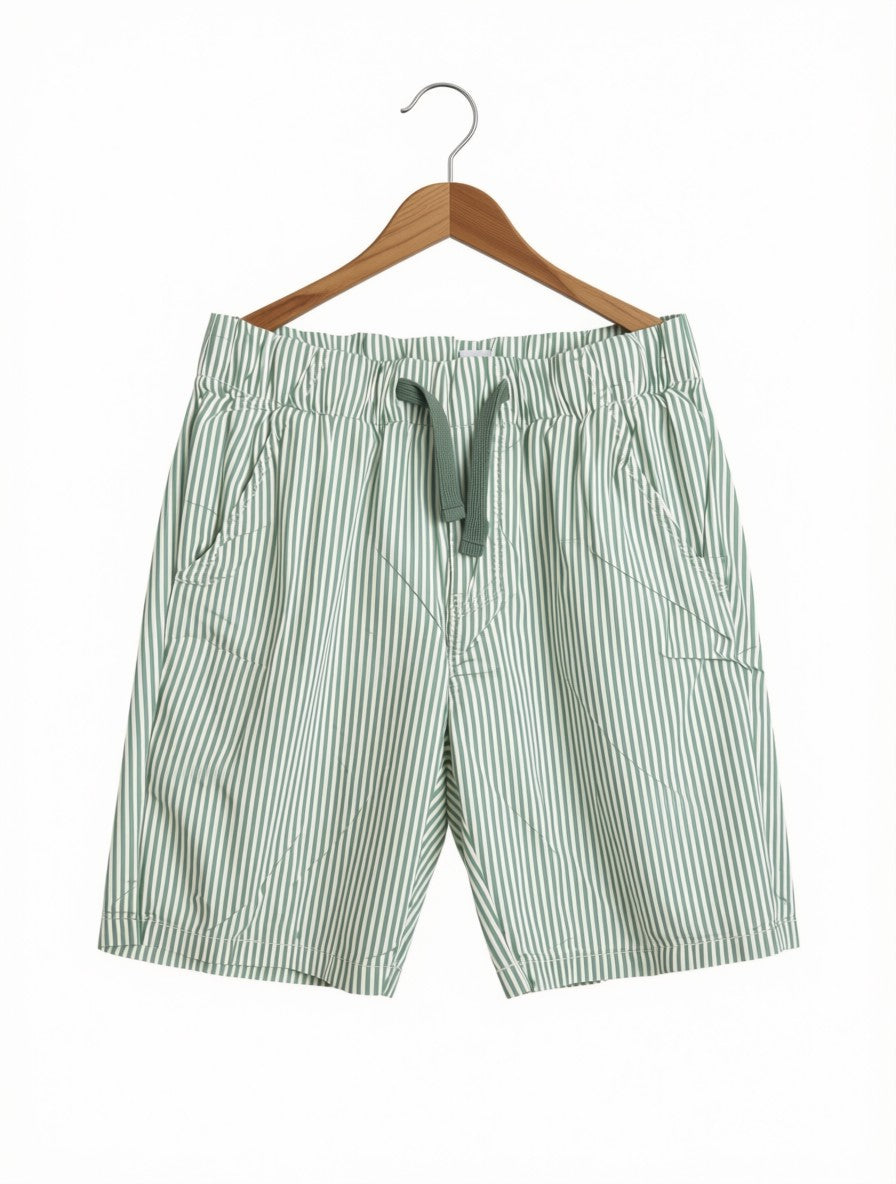 Boys Preloved Green Striped Casual Shorts (Size 5-6Y)