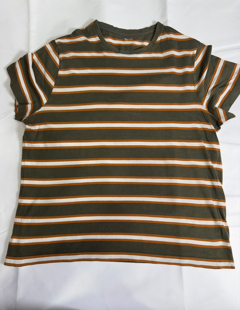 Preloved Tu Olive & Rust Orange Horizontal Striped Crewneck T-Shirt