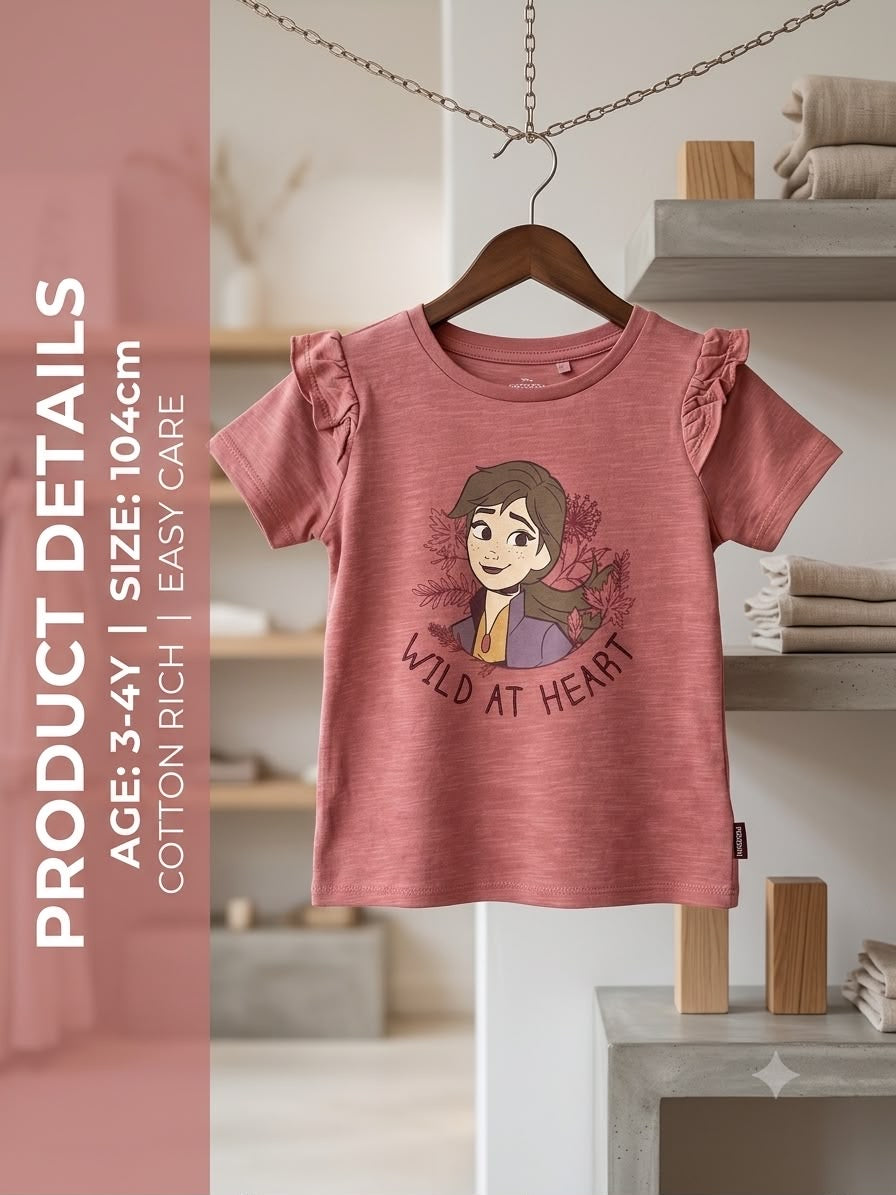 Preloved Kids Disney Frozen Anna "Wild at Heart" Ruffled T-Shirt – Rose Pink (Ages 3-4Y)