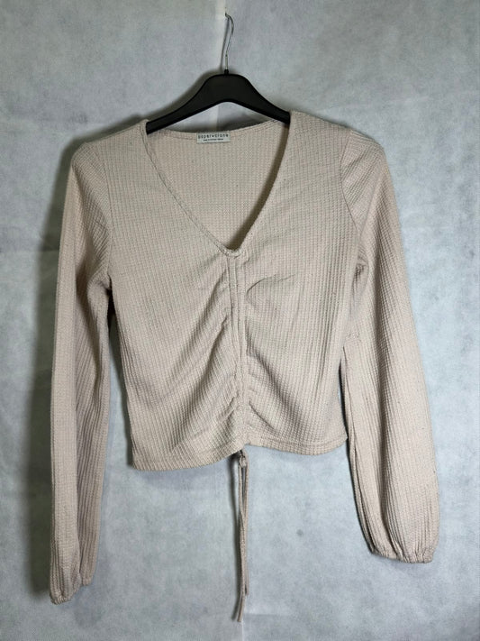 Preloved Paper Crane Beige Waffle Knit Drawstring Cinched Front Top