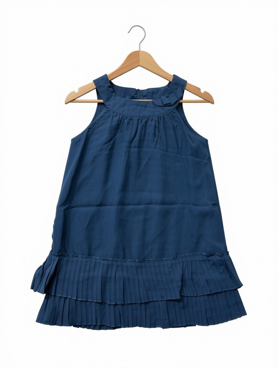 Girls Preloved Steel Blue Pleated-Hem Party Dress (Size 4-5Y)