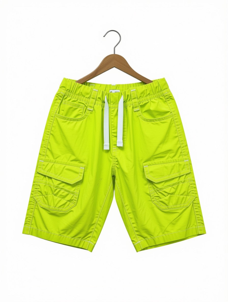 Boys Preloved Neon Green Casual Cargo Shorts (Size 4-5Y)