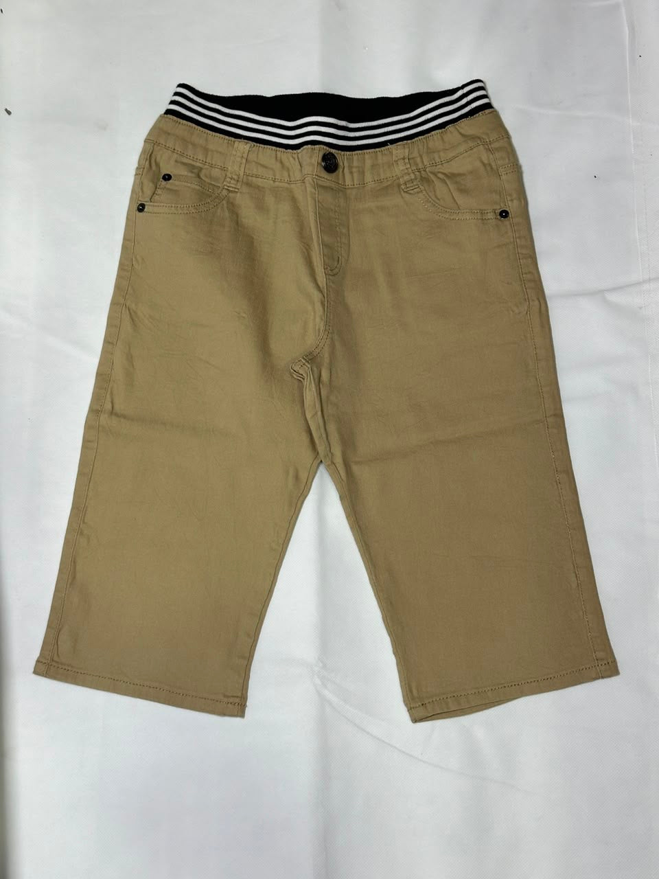 Preloved Boys Khaki Elastic Striped Waist Chino Bermuda Shorts