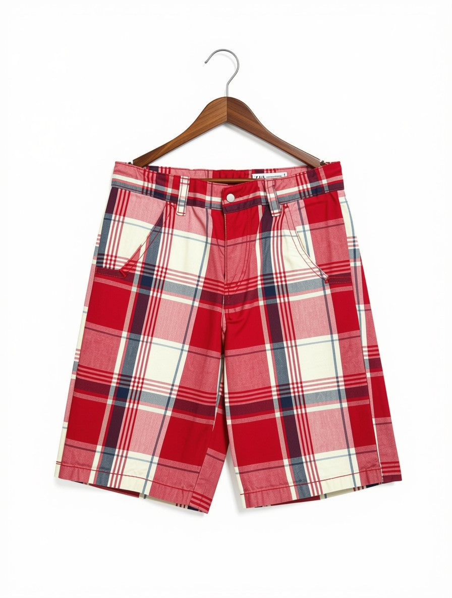 Boys Preloved GAP Kids Red Plaid Checkered Smart Casual Shorts (Size 7-8 Years)