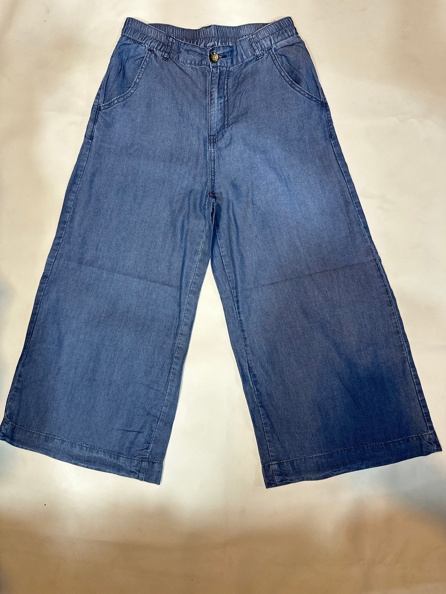 Ladies' Preloved Mid-Wash Soft Denim Wide-Leg Culottes