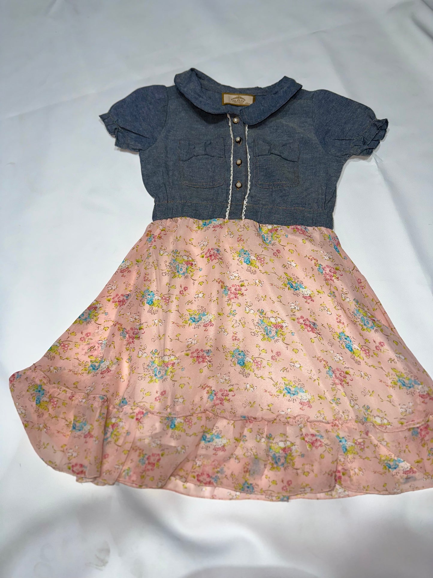 Girls' Preloved Denim & Floral Chiffon Dress
