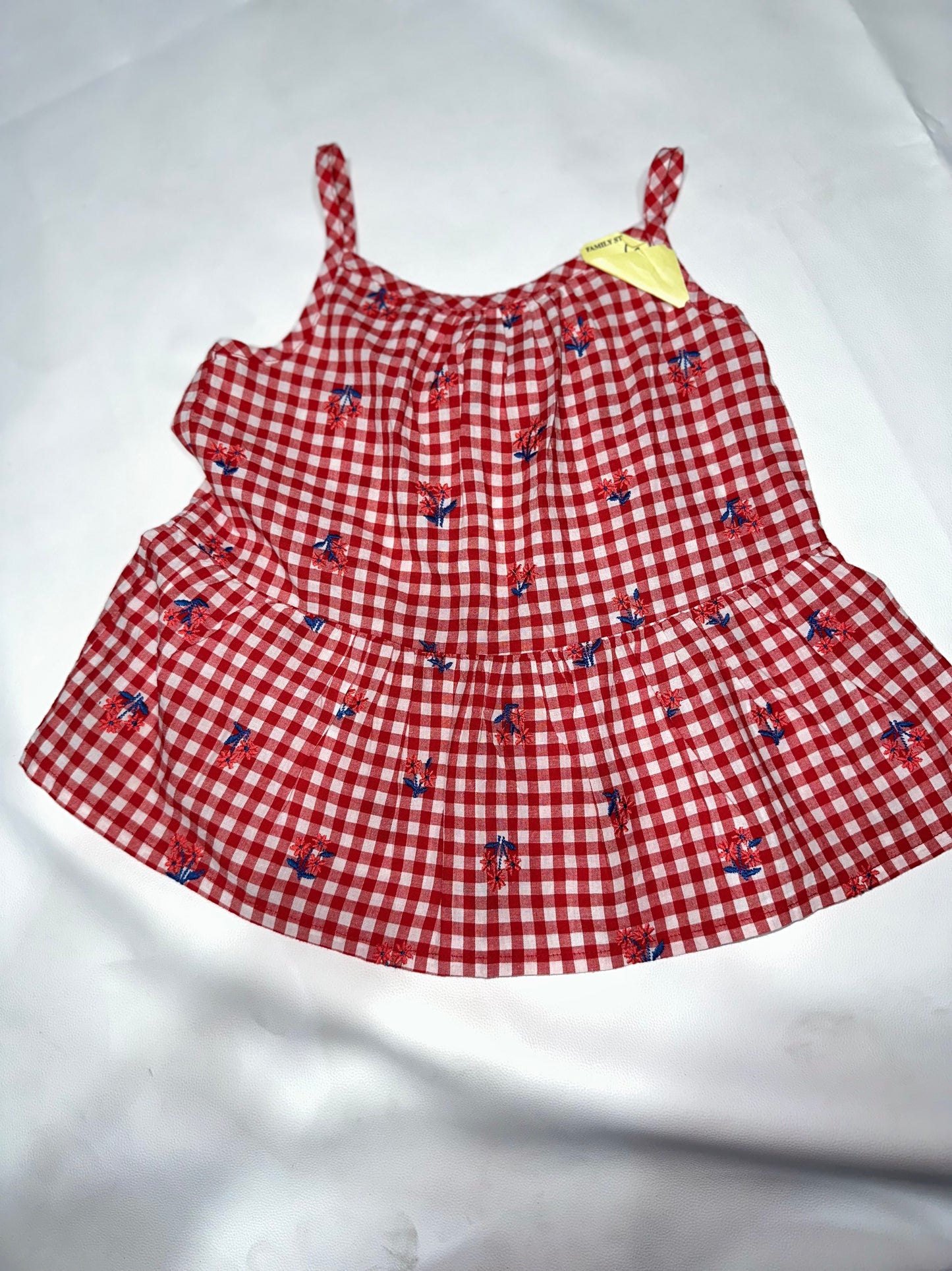 Girls' Preloved Red Gingham Floral Top