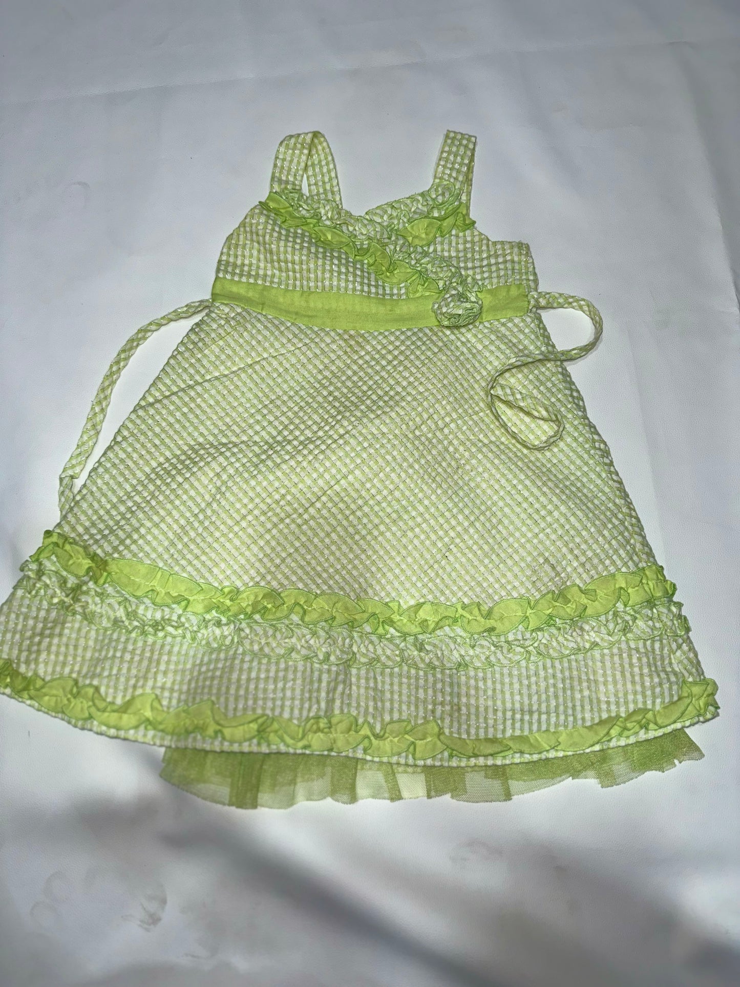 Girls' Preloved Green Seersucker Sundress