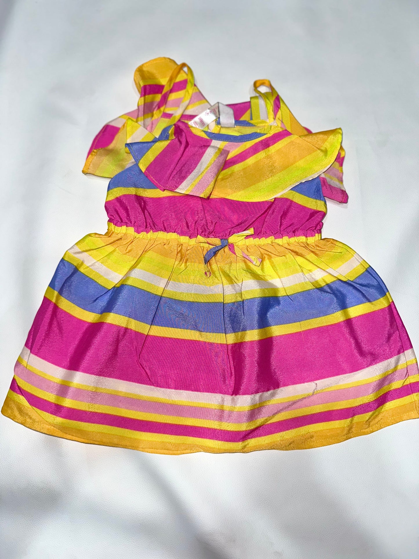 Girls' Preloved Vibrant Striped Ruffle Sundress