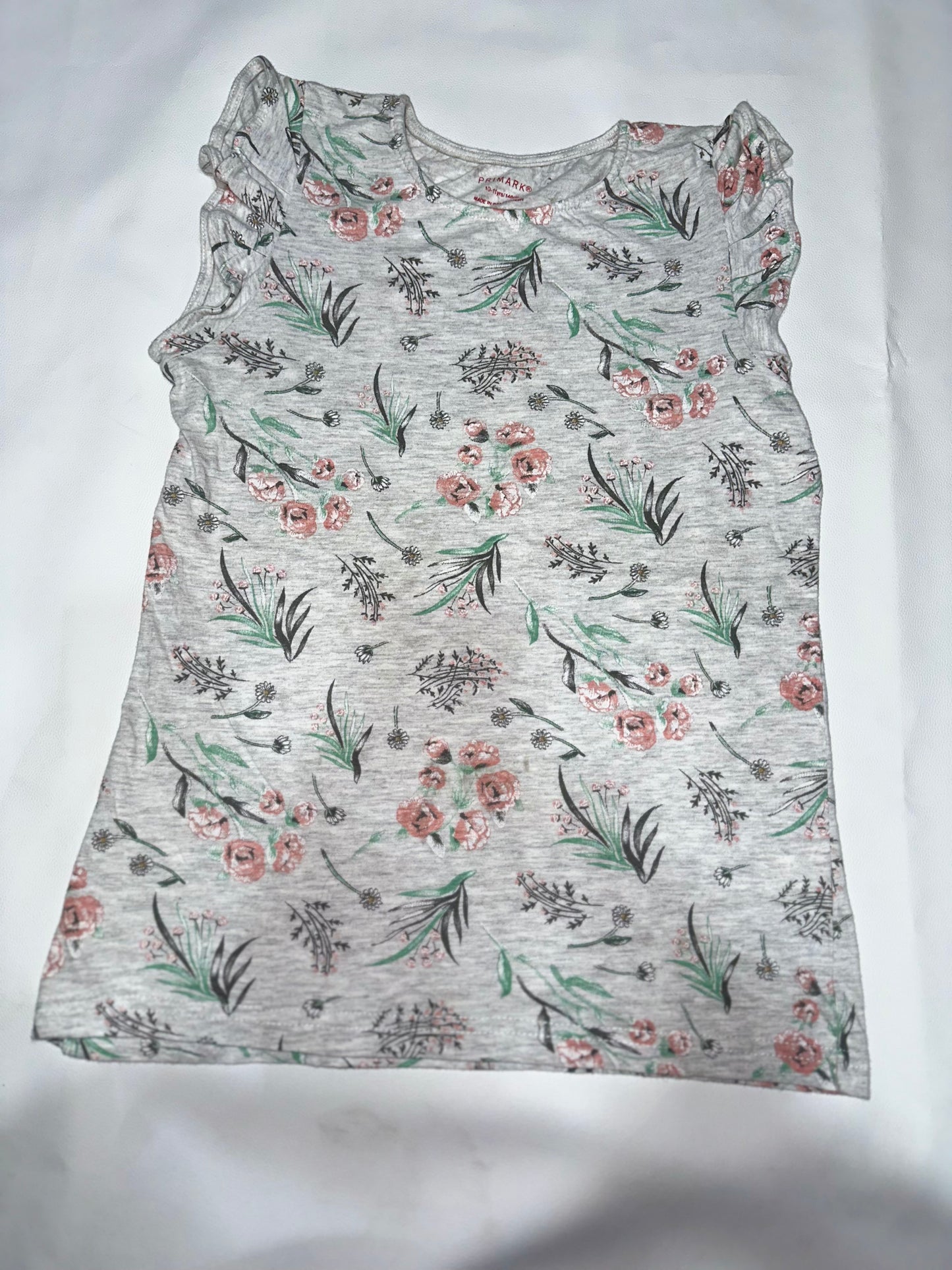 Girls' Preloved Grey Floral Ruffle Sleeve Top