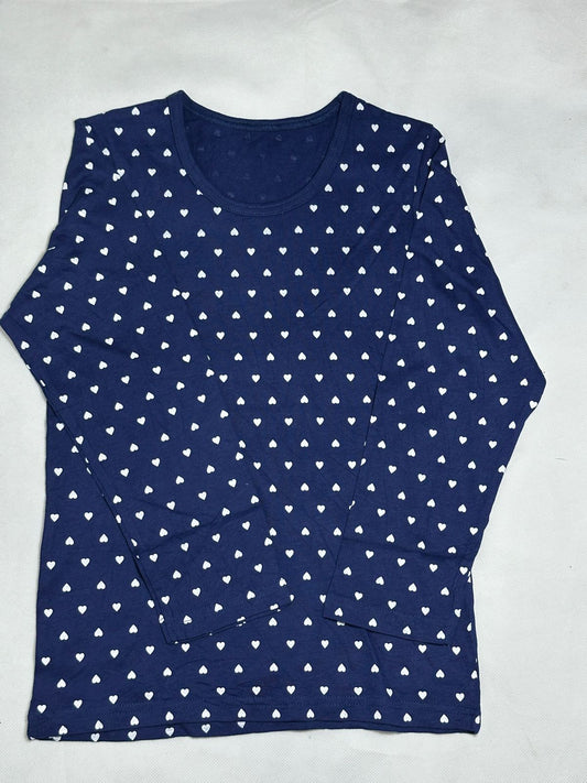 Preloved Navy Blue White Heart Printed Long Sleeve Top