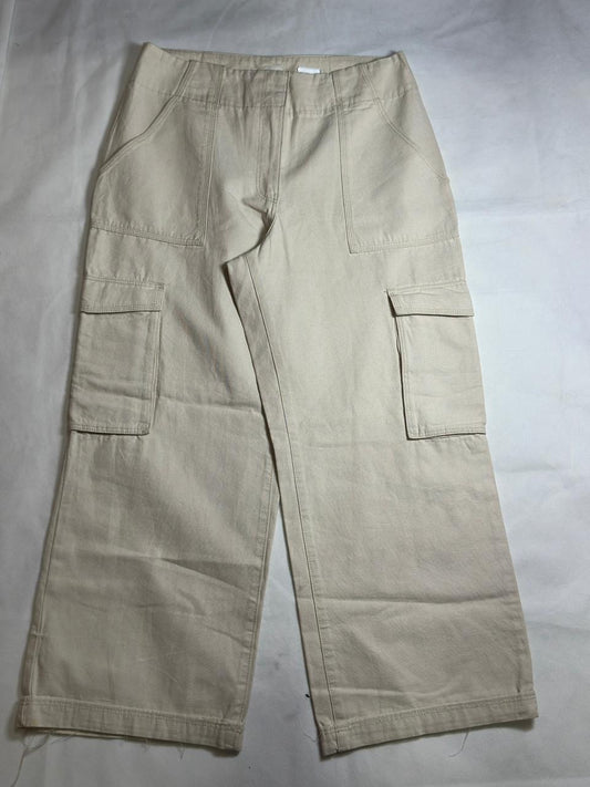 Preloved H&M Cream Beige High-Waisted Wide-Leg Canvas Cargo Pants