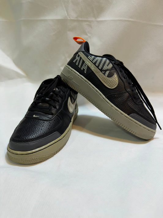 Preloved Nike Air Force 1 '07 LV8 Black Grid Swoosh & Orange Pull Tab Sneakers
