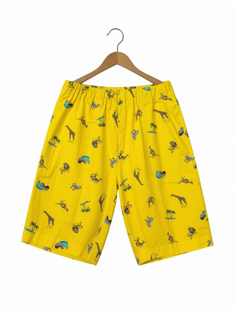 Boys Preloved Bright Yellow Safari Animal Casual Shorts (Size 5-6Years)
