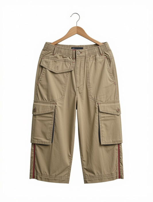 Preloved Men's Casual Cargo Shorts with Red Piping Detail – Khaki Tan