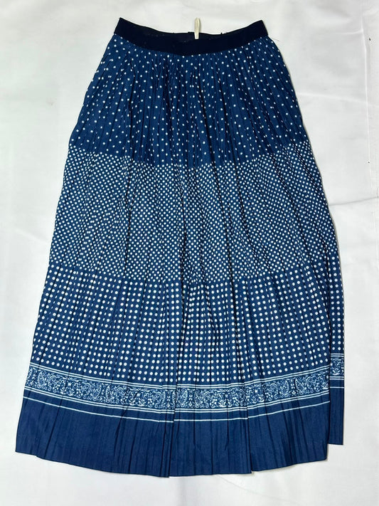 Preloved Navy Blue Polka Dot Pleated Maxi Skirt with Floral Paisley Hem