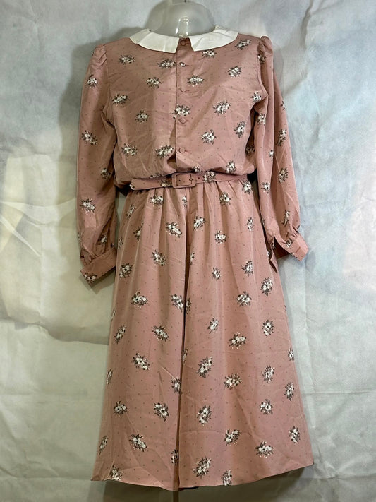 Preloved Onward Kashiyama Dusty Pink Floral Peter Pan Collar Belted Midi Dress