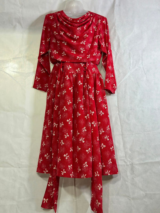 Preloved PoPacoco Red Bow & Polka Dot Cowl-Neck Midi Dress