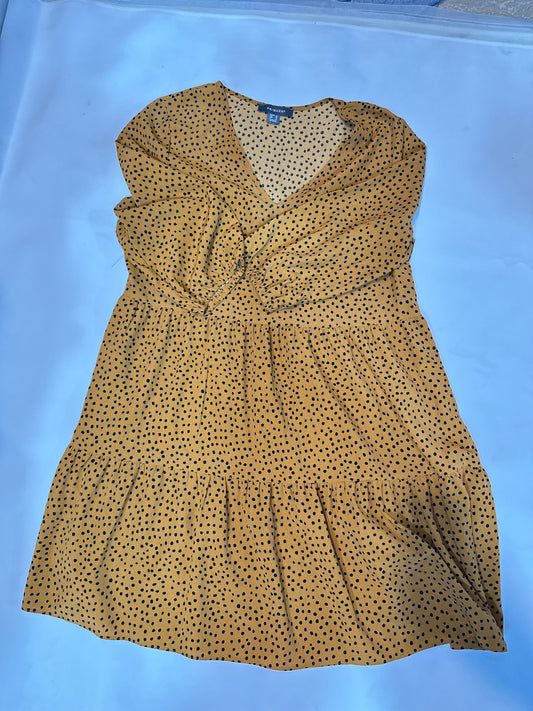Ladies' Preloved Primark Mustard Yellow Polka Dot Tiered Smock Dress