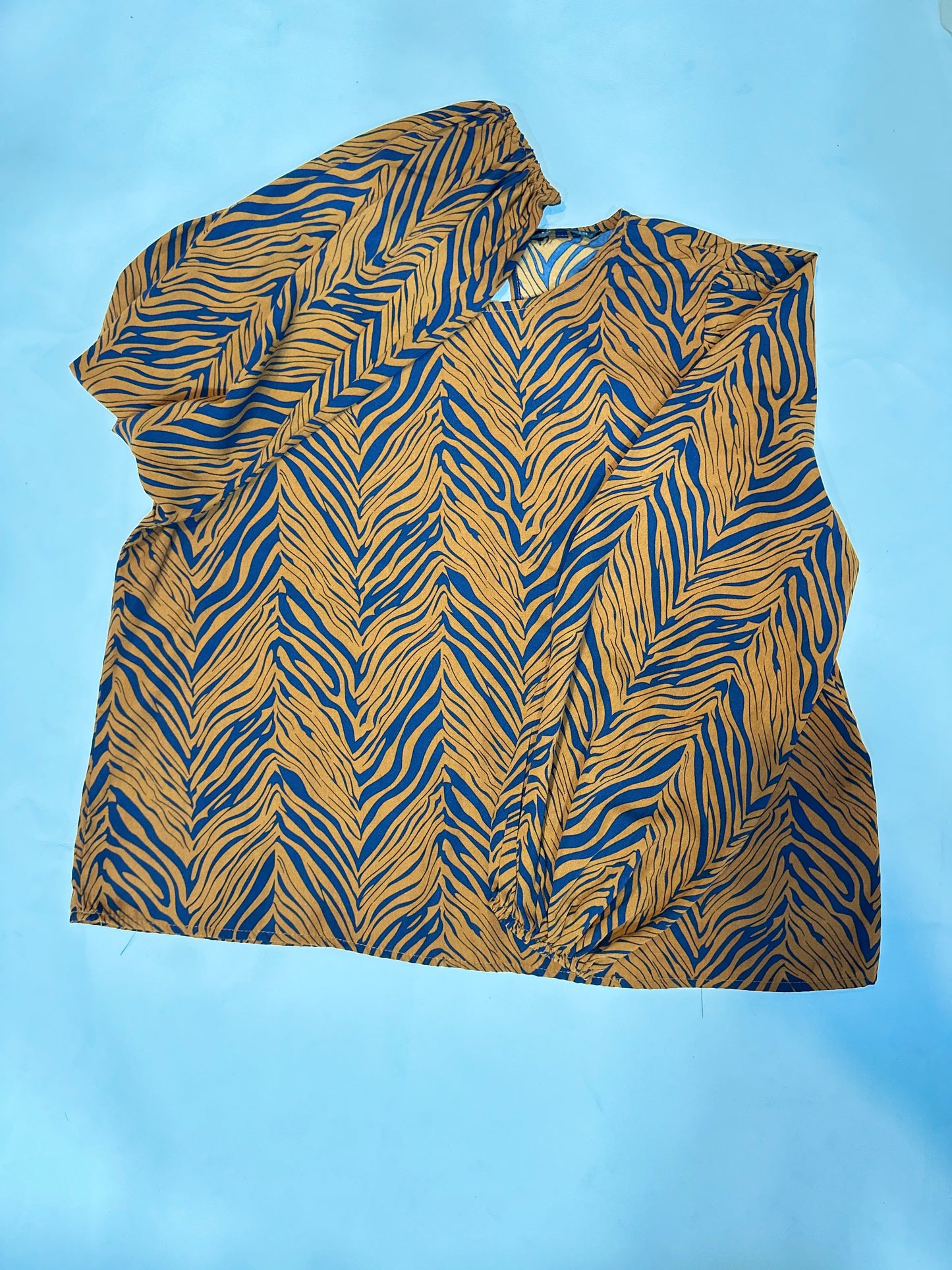 Ladies' Preloved Camel Brown & Royal Blue Tiger Zebra Print Blouse