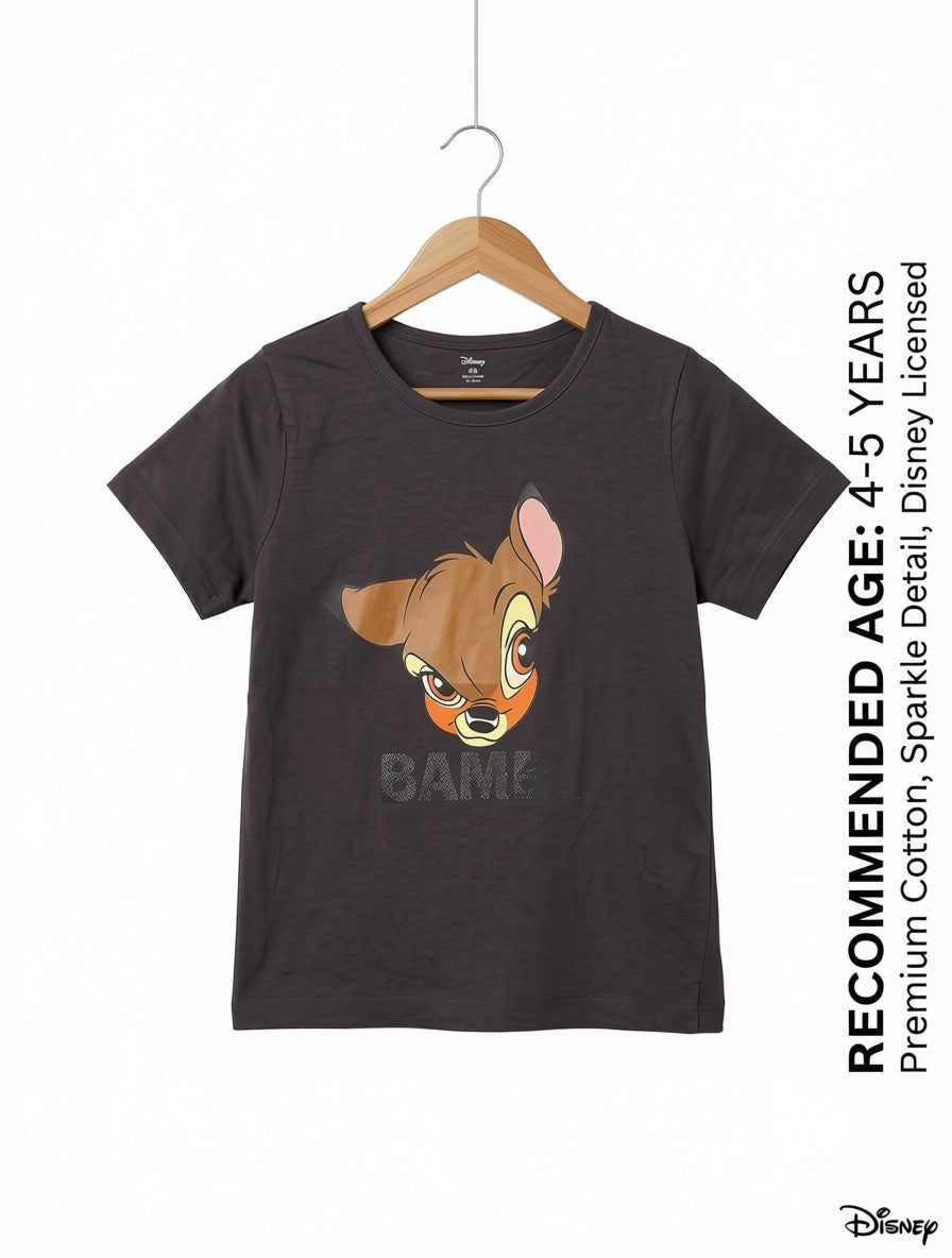 Preloved Disney Licensed Bambi Graphic T-Shirt – Dark Charcoal Grey (Ages 4-5)