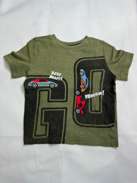 Preloved Olive Green Race Car "GO!" Graphic Short Sleeve T-Shirt