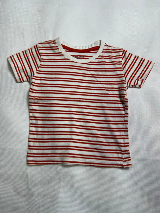 Preloved Baby Primark White & Rust Red Fine Horizontal Striped Short Sleeve T-Shirt