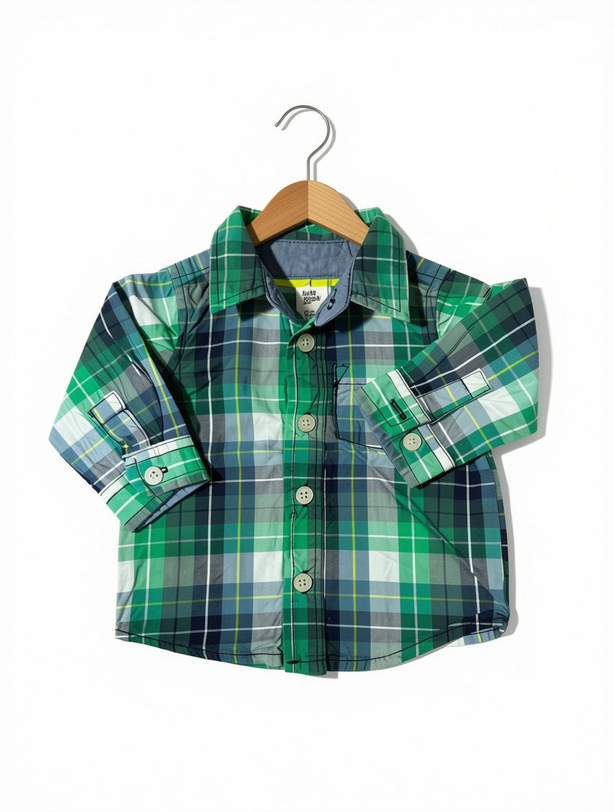Boys Preloved Green Plaid Shirt (Size 1-2Y)
